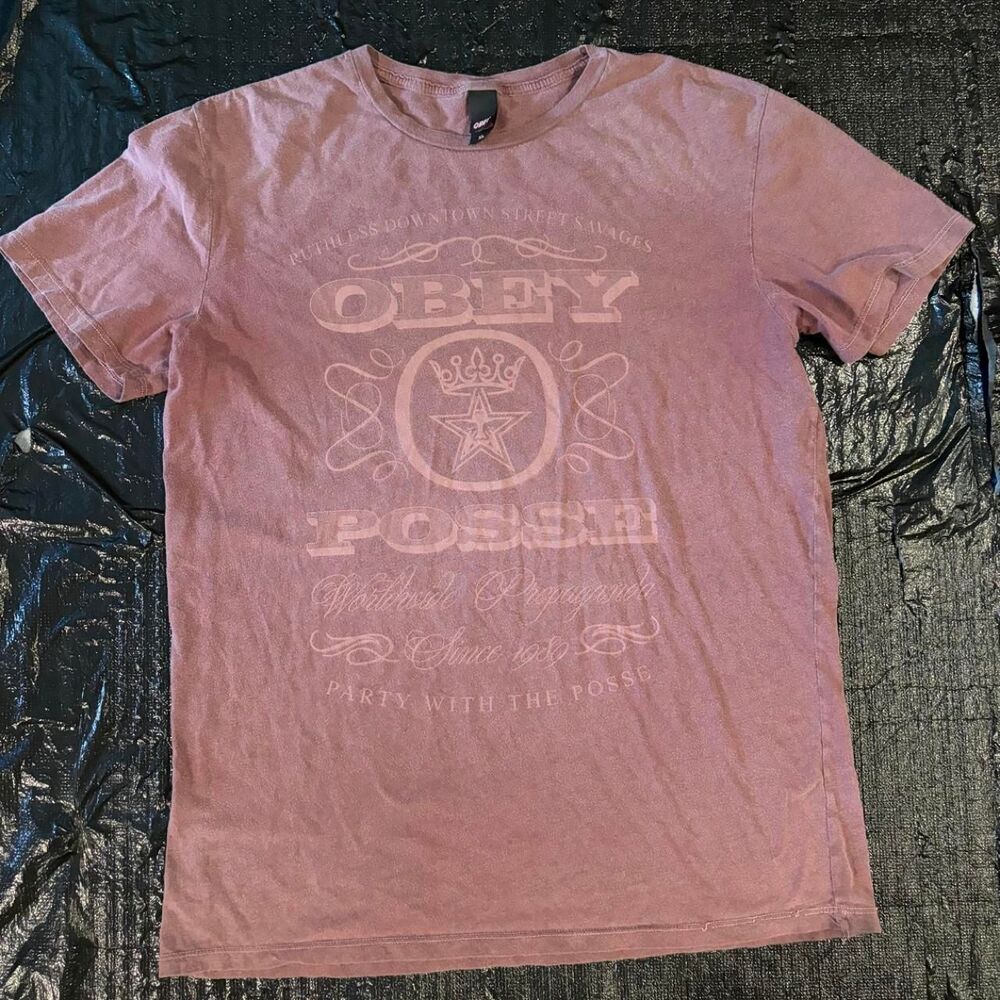 Obey Men's Pink and Purple T-shirt